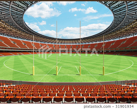 Australian rules football arena with orange seats 31901934