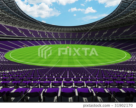 Beautiful modern cricket stadium with purple seats 31902170