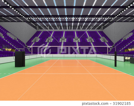 Beautiful empty volleyball arena with purple seats 31902185