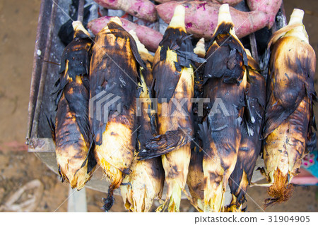 Grilled corn with peel 31904905