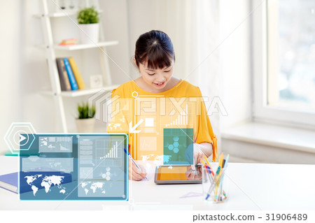 asian woman student with tablet pc at home 31906489