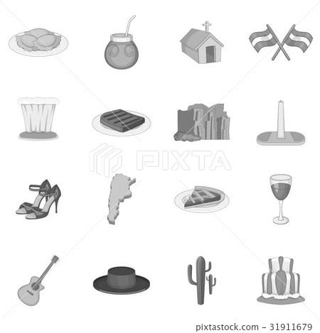 Argentina travel icons set monochrome 31911679