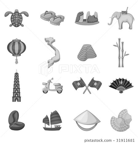 Vietnam travel icons set monochrome Vietnam travel icons set monochrome 31911681