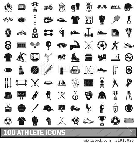 100 athlete icons set, simple style 31913086
