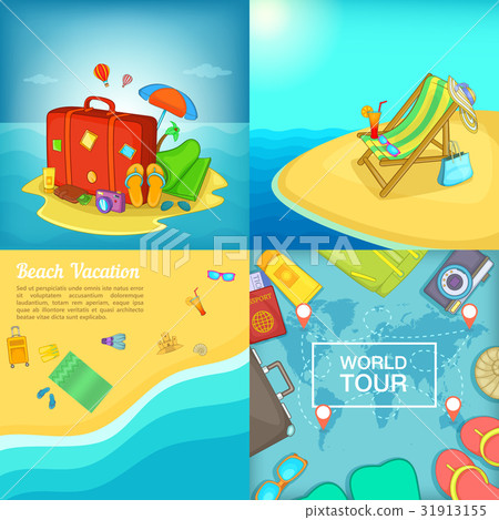 Sea rest banner set, cartoon style Sea rest banner set, cartoon style 31913155