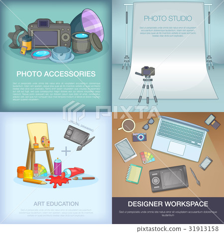 Photo and art banner set, cartoon style Photo and art banner set, cartoon style 31913158