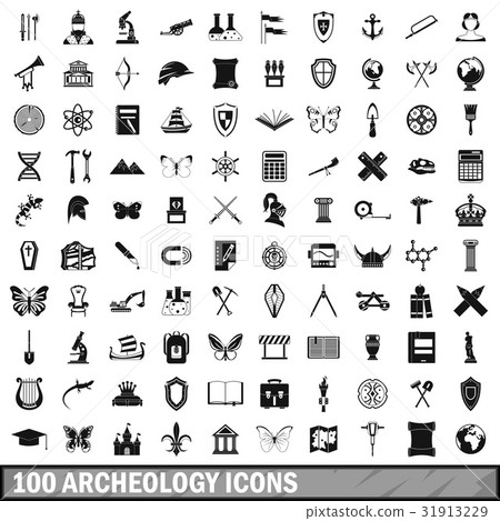 100 archeology icons set, simple style 100 archeology icons set, simple style 31913229