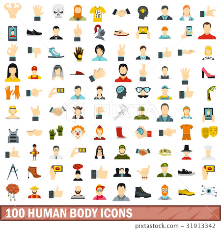 100 human body icons set, flat style - Stock Illustration [31913342 ...