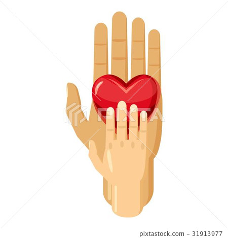 Hand of adult and kid with red heart icon Hand of adult and kid with red heart icon 31913977