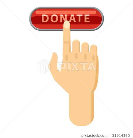 Donate button pressed by hand icon, cartoon style 31914350