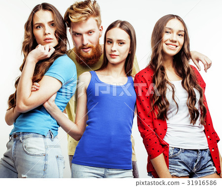 company of hipster guys, bearded red hair boy and 31916586