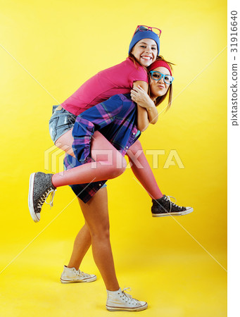 lifestyle people concept: two pretty young school lifestyle people concept: two pretty young school 31916640