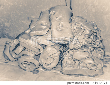 Old vintage style. Wet white clay closeup Old vintage style. Wet white clay closeup 31917171