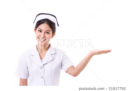 nurse showing, presenting on isolated background 31917792