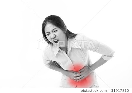 woman suffering from stomach pain, menstruation cramp 31917810