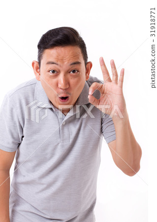 happy, exited man giving ok hand sign gesture 31918771
