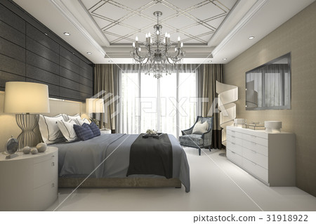 luxury modern bedroom suite in hotel 31918922
