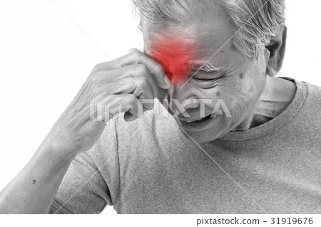 senior man with headache, stress, migraine senior man with headache, stress, migraine 31919676