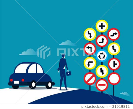 Businessman and traffic signs. Businessman and traffic signs. 31919811