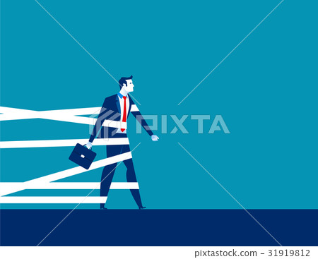Businessman being held back by tape.  31919812