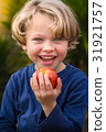 cute 5 year old child eating an apple 31921757