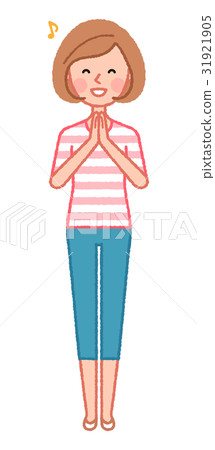 A woman glad that her hands together 31921905