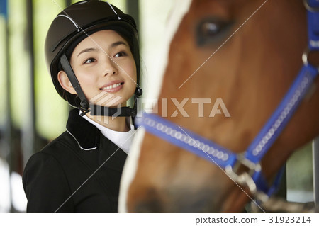 Horse riding club horse and woman Horse riding club horse and woman 31923214