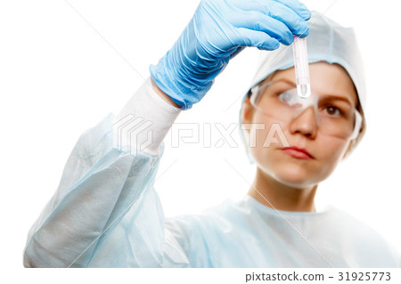Doctor looks at test tube Doctor looks at test tube 31925773