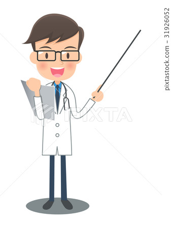 White coat doctor who has a file and explained with a command stick 31926052