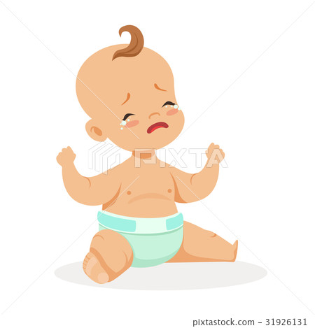 Adorable little baby sitting and crying, colorful 31926131