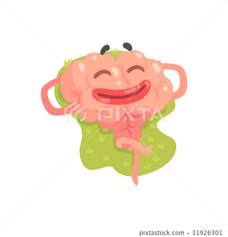 Happy humanized cartoon brain character lying and 31926301