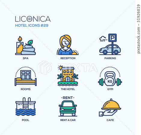 Hotel - modern vector flat line design icons set. Hotel - modern vector flat line design icons set. 31926819