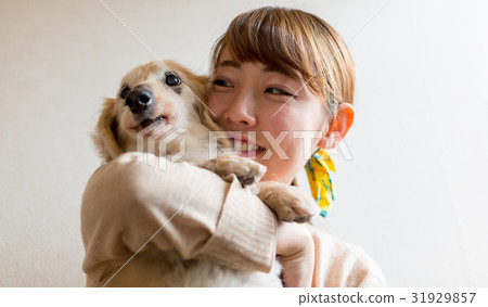 A woman holding a senior dog 31929857
