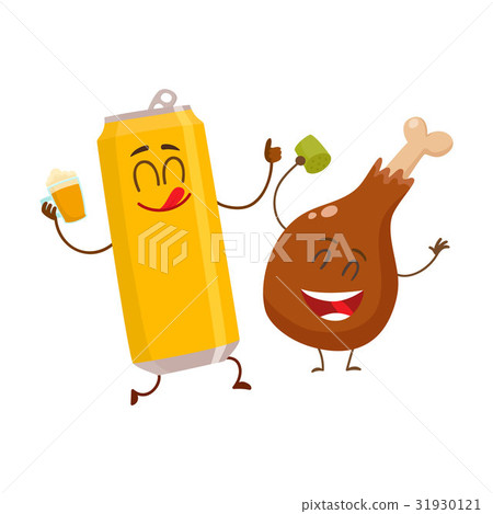 Funny beer can and fried chicken leg characters 31930121