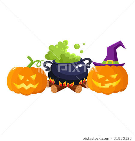 Hallowing pumpkin lanterns, black iron caldron Hallowing pumpkin lanterns, black iron caldron 31930123