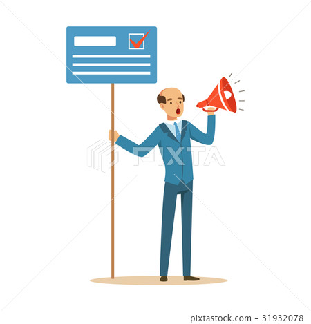 Man holding placard election voting and megaphone Man holding placard election voting and megaphone 31932078