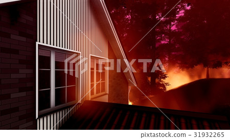 Disaster with fire in the forest 3d rendering 31932265