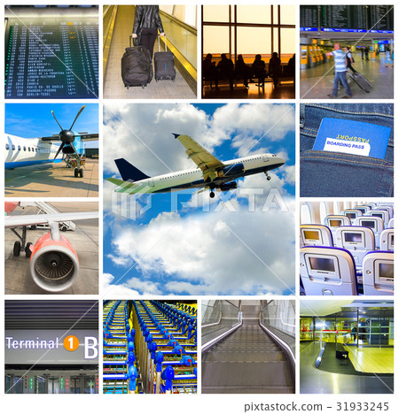 Collage of airport and airplane photos 31933245