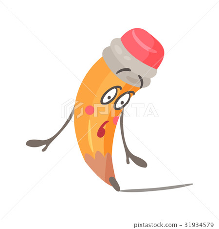 Cute modest cartoon humanized pencil character 31934579
