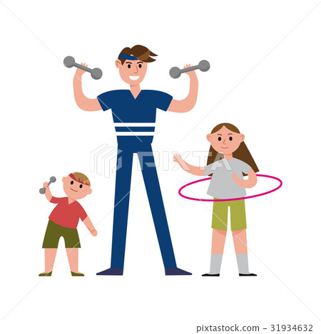 Smiling father with his daughter and son doing Smiling father with his daughter and son doing 31934632