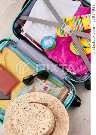 Panama on suitcase, top view. 31934982