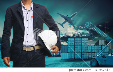 engineer man standing with white safety helmet against beautiful 31937818