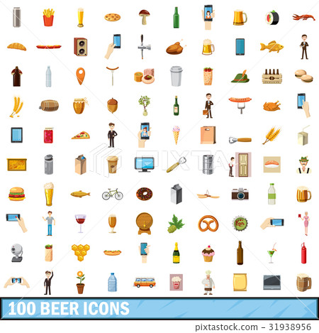 100 beer icons set, cartoon style 31938956