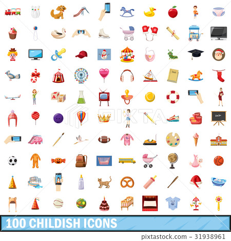 100 childish icons set, cartoon style 100 childish icons set, cartoon style 31938961