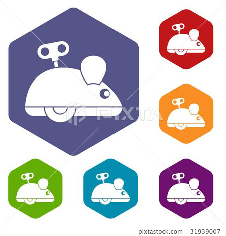 Clockwork mouse icons set hexagon 31939007
