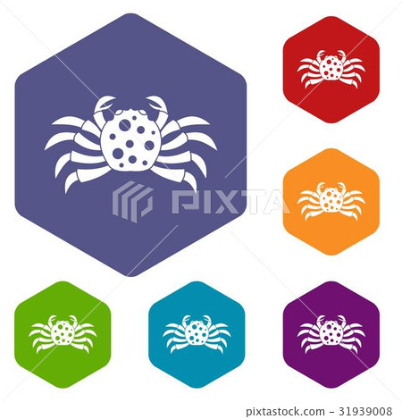 Crab sea animal icons set hexagon Crab sea animal icons set hexagon 31939008