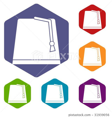 Turkish fez icons set hexagon 31939056