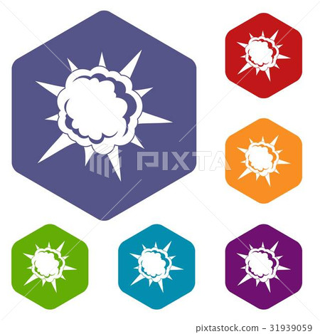 Powerful explosion icons set hexagon - Stock Illustration [31939059 ...