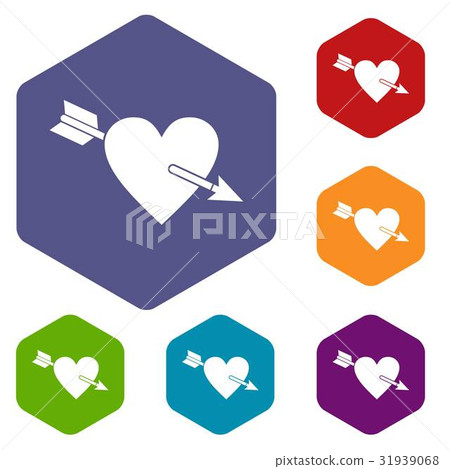 Heart with arrow icons set hexagon 31939068