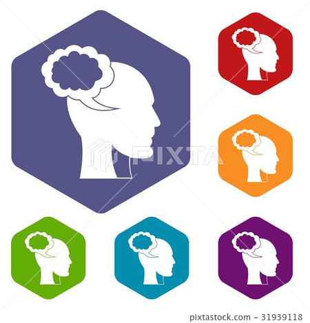 Speech bubble with human head icons set hexagon Speech bubble with human head icons set hexagon 31939118
